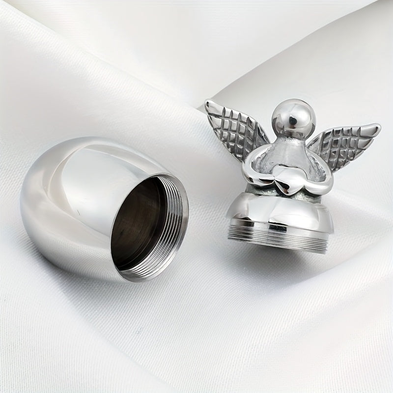 Small Keepsake Urn for Human Ashes – Mini Stainless Steel Angel Memorial Cremation Ash Jar, Sharing Urn for Loved Ones, Silver Finish