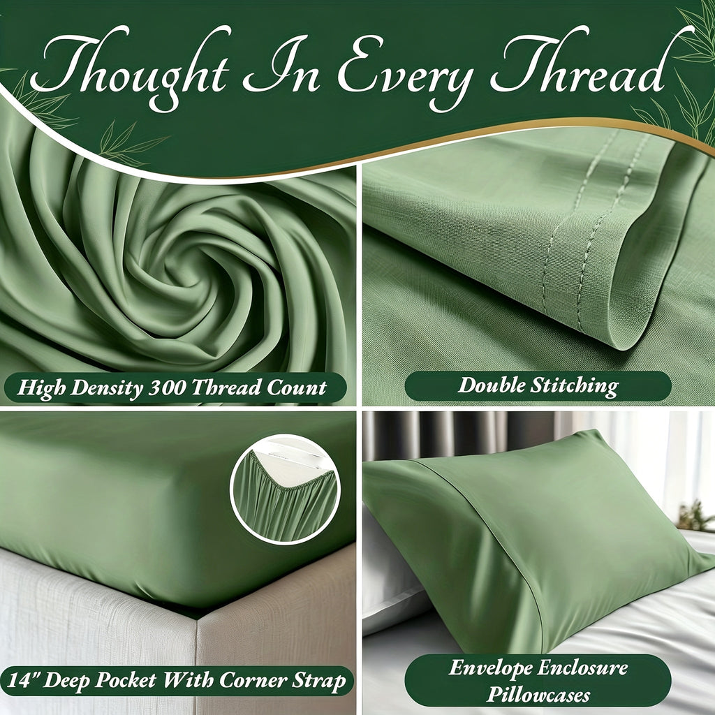 Cooling Bamboo Bed Sheet Sets – Ultra-Soft Breathable Deep Pocket Sheets for Hot Sleepers, Twin Full Queen King, 4-Piece Set with Pillowcases, Moisture-Wicking Temperature Regulating