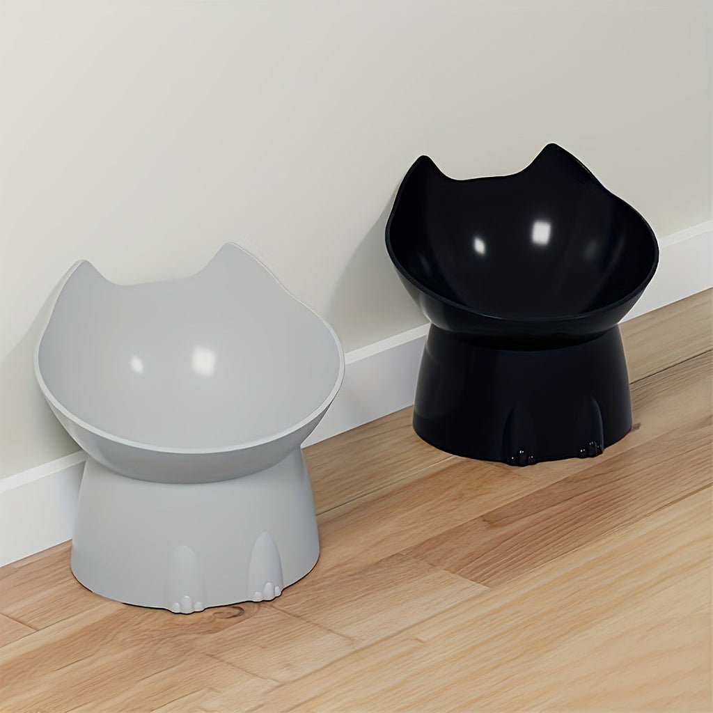 Cat Ears Raised Cat Food Bowl Anti-Tip Design - Cute Elevated Plastic PP Cat Dish for Comfortable Feeding, Playful Cat Ear Shape Pet Bowl for Indoor Cats