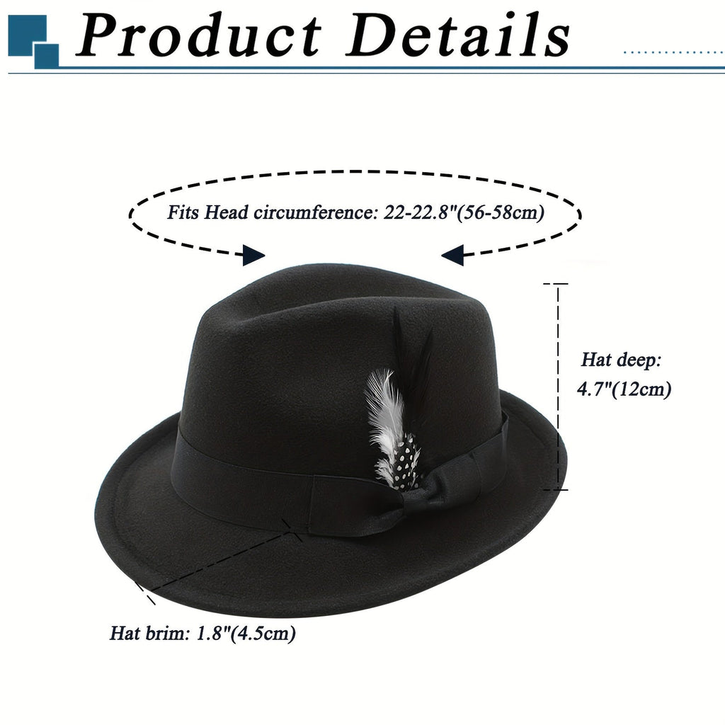 Short Brim Felt Fedora Hat for Men & Women – Classic Feather Panama Dress Hat in 7 Colors, Black Brown Navy Red Gray Coffee, Unisex Jazz Cap for Formal Casual Daily Wear