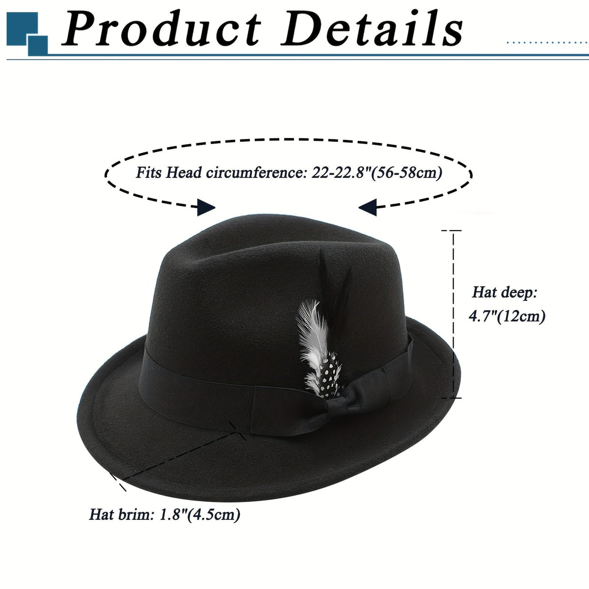 Short Brim Felt Fedora Hat for Men & Women – Classic Feather Panama Dress Hat in 7 Colors, Black Brown Navy Red Gray Coffee, Unisex Jazz Cap for Formal Casual Daily Wear