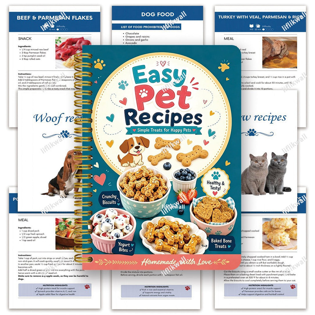 Homemade Pet Food Recipe Book - 30 Recipes Cat & Dog Cooking Plan with Meal Plan Pages, Shopping List & Feeding Log - DIY Pet Food Journal for Cats Dogs Puppies Kittens - Healthy Pet Diet Cookbook Gift