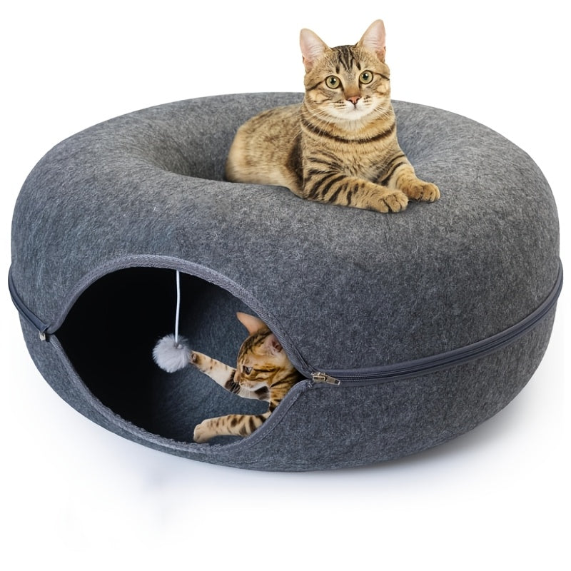 Cat Tunnel Bed Doughnut Cat Cave with Hairball Toys - Indoor Cat Hideout Nest Hole Year-Round - Cozy Donut Cat Sleeping Bed Tunnel for Cats Kittens - Available in 20 & 24 Inch Dark Gray Light Gray