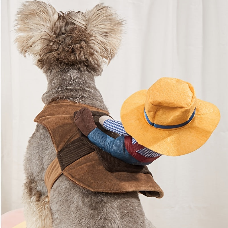 Halloween Dog Costume Cowboy Knight Riding Figure – Funny Quirky Transformation Pet Clothes for Golden Retriever, Teddy & Medium Large Dogs, Halloween Party Dog Outfit