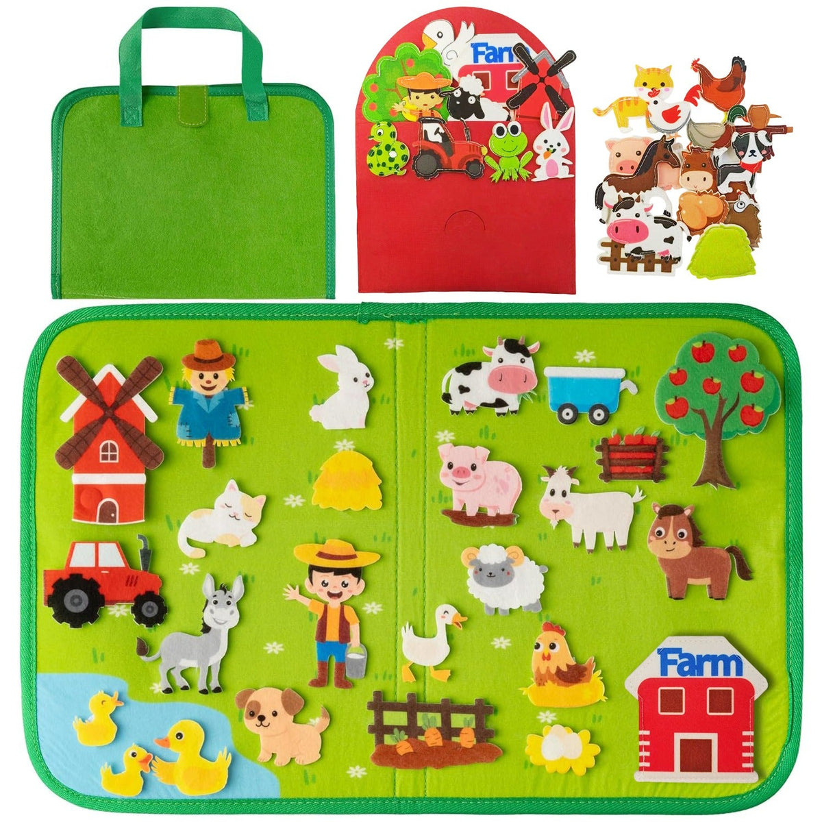 Busy Book for Toddlers – Felt Busy Board Sensory Learning Toy Gift Bag, Animals of the World & Farm Styles, Infant Early Education Activity Book, Travel Toy for Airplane Car, Gift for Boys Girls Ages 1 2 3+