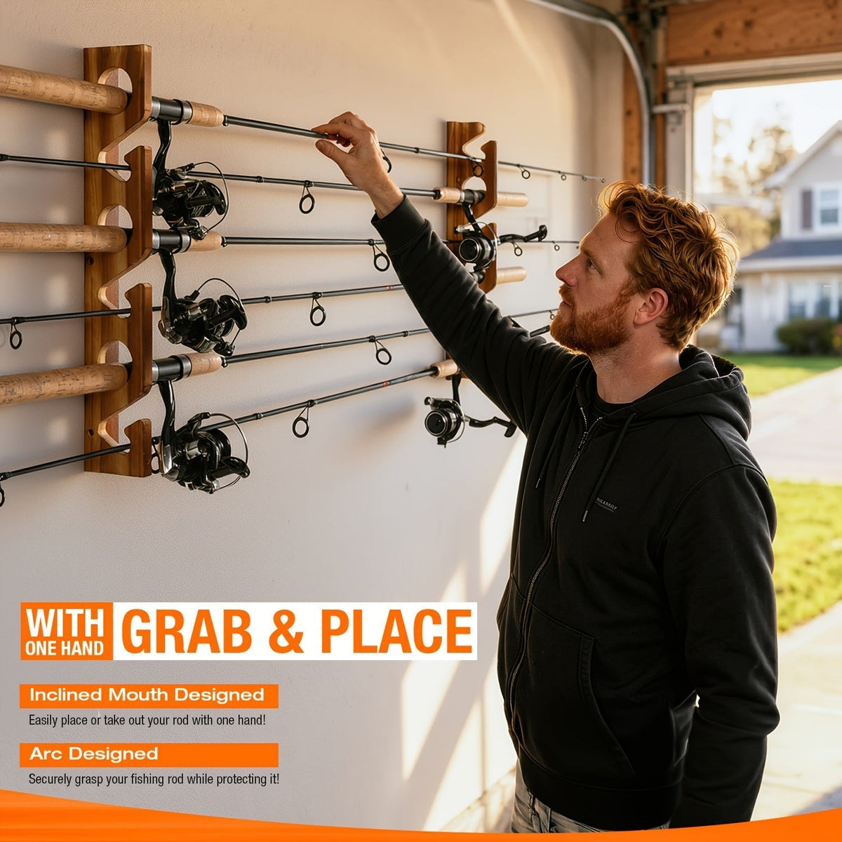 Fishing Rod Rack Wall & Ceiling Mounted – Holds Up to 12 Rods, Modular Garage Storage Organizer for Fishing Poles, Easy Install, Great Fishing Gift for Men & Women