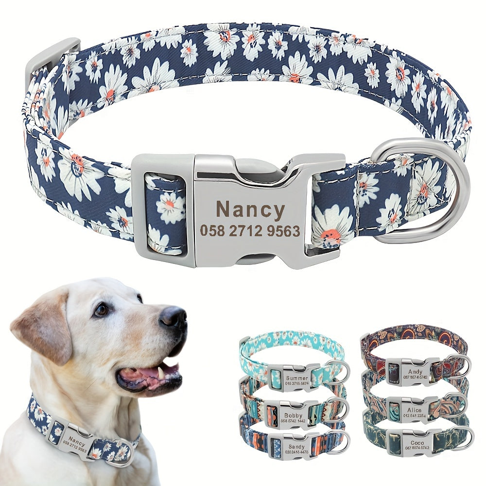 Custom Engraved & Printed Nylon Dog Collar with Name & Phone ID – Personalized Pet Collar for Puppies, Cats & Small to Large Dogs, Sizes S M L, 7 Vibrant Colors