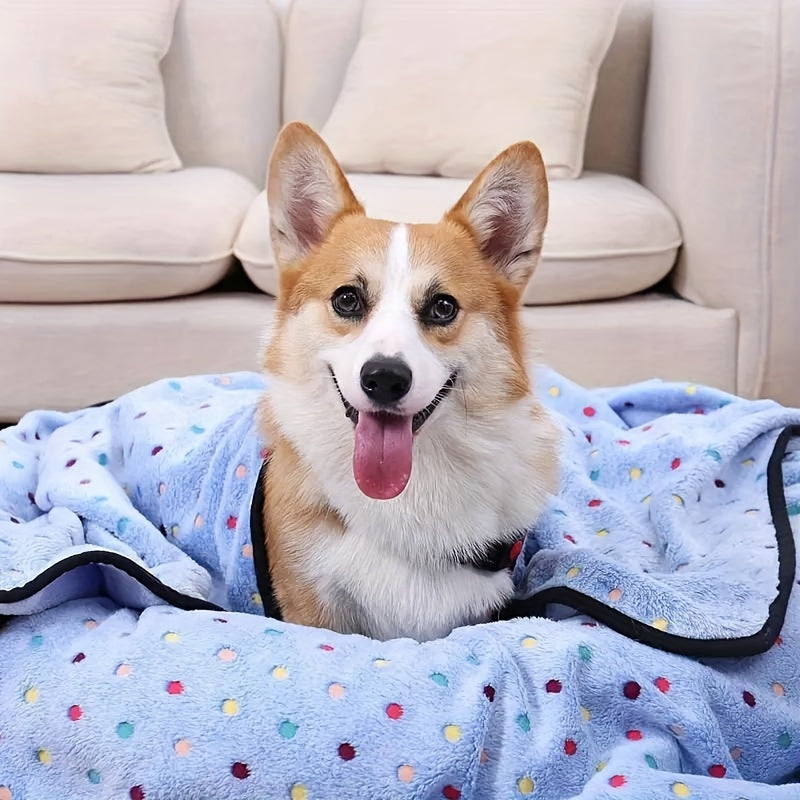 Ultra-Soft Pet Blanket for Dogs and Cats - Warm Cozy Polka Dot Pattern Fleece Blanket with Black Border for Puppy Kitten Small Medium Large Pets, 3 Colors & 3 Sizes S M L