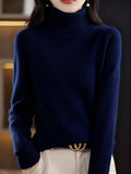 Women's Loose Fit Lapel Collar Knit Pullover Sweater - Casual Long Sleeve Solid Color Stretch Top for Fall Winter S-XXL