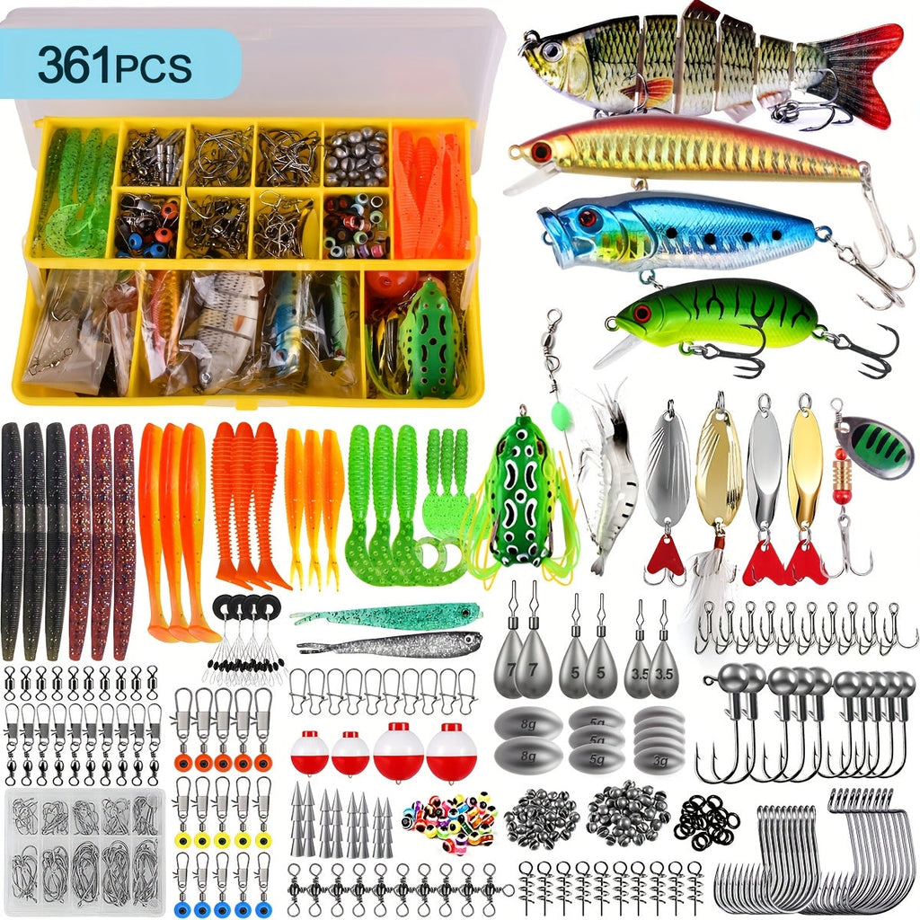 Fishing Lures Kit 78/106/188/361 Piece Freshwater Tackle Box Set, Spoon Lures Soft Plastic Worms Hooks & Accessories for Bass Trout Salmon Fishing, Complete Beginner & Pro Fishing Gear Gift