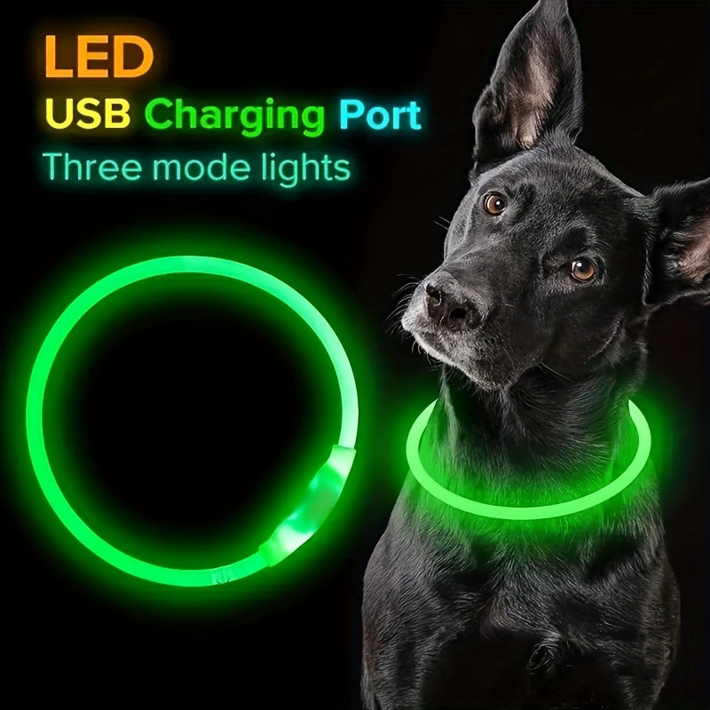 LED Dog Collar USB Rechargeable Glow in the Dark Light Up Dog Collar for Nighttime Walking Safety Collar for Small Medium Large Dogs – Waterproof Luminous PVC Night Glow Pet Collar with USB Charging