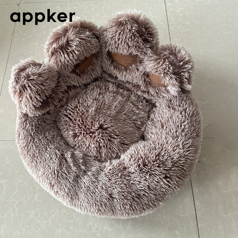 Round Plush Calming Pet Bed for Cats and Medium Dogs - Washable Faux Fur Anti-Slip Fluffy Dog Cat Kennel, Warm Winter Sleeping Sofa Bed Mat for Indoor Animals