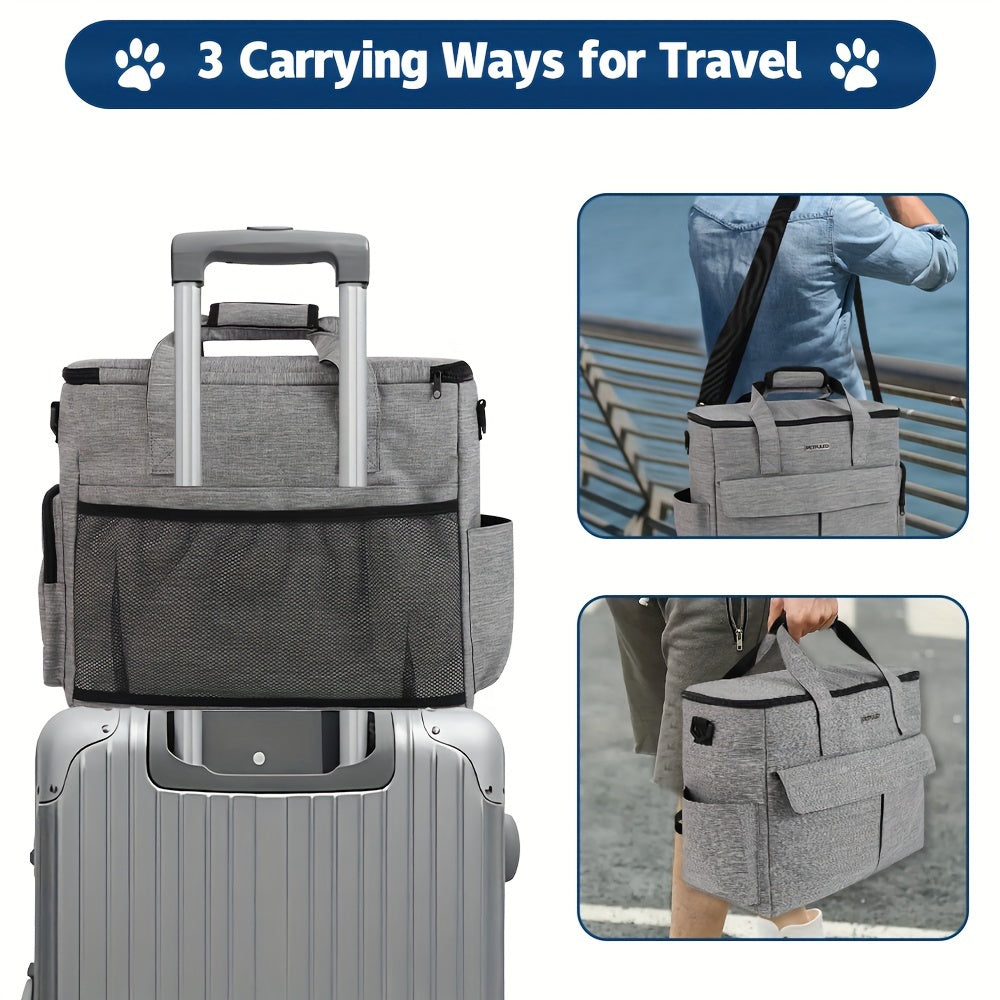 Large 5-Piece Dog Travel Bag Set for Supplies - Weekend Pet Travel Organizer Tote for Dogs & Cats, Airline Approved, Multi-Function Pockets, 2 Food Containers & Bowls, 16x14x8in, 600D Cationic