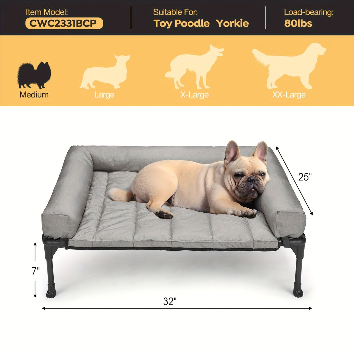 Cooling Elevated Dog Bed with Removable Pillow-Top Mat – Raised Bolster Dog Cot with Breathable Mesh Non-Slip Feet Dog Sofa Bed for Indoor & Outdoor Use