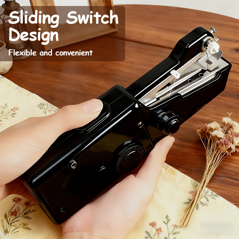 Compact Handheld Sewing Machine Kit Portable Battery Powered with Needles Bobbins Thread Spool Needle Threader and Fabric Sample – Quick Repair Tool for Clothes Garments Curtains and DIY Sewing Projects