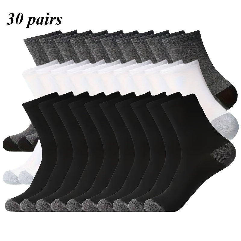 Men's Bulk Socks 20 or 30 Pairs Pack – Breathable Mid-Calf Athletic Crew Socks, Moisture-Wicking Sports Socks for Men, One Size Fits Most