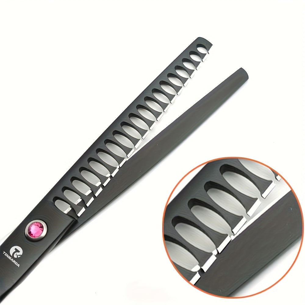 7 Inch Professional Dog Grooming Scissors Set 4-Piece Straight Thinning Curved Chunkers with Comb & Case 6CR Stainless Steel Sharp Durable Pet Grooming Shears Black