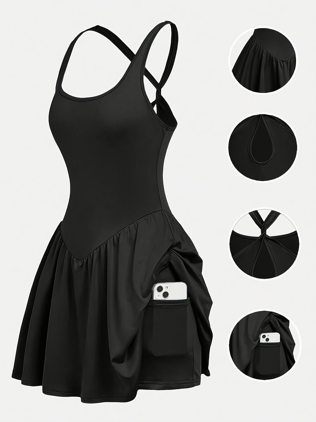 Backless Yoga Sports Dress for Women - Casual Anti-Sheer Tennis Skirt, Outdoor Running Fitness Built-In Shorts, 4-Color Athletic Workout Dress S-XL