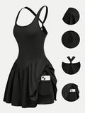 Backless Yoga Sports Dress for Women - Casual Anti-Sheer Tennis Skirt, Outdoor Running Fitness Built-In Shorts, 4-Color Athletic Workout Dress S-XL