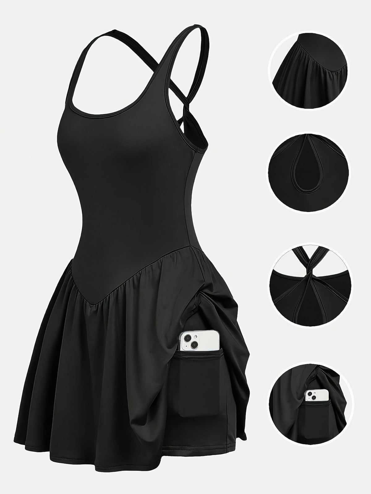 Backless Yoga Sports Dress for Women - Casual Anti-Sheer Tennis Skirt, Outdoor Running Fitness Built-In Shorts, 4-Color Athletic Workout Dress S-XL