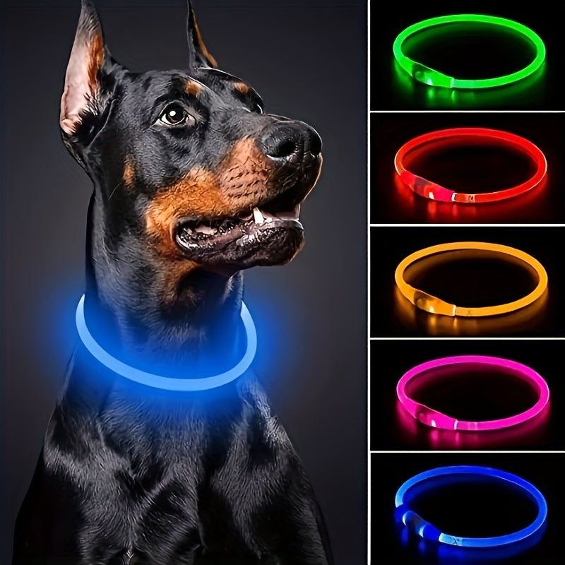 LED Dog Collar USB Rechargeable Glow in the Dark Light Up Dog Collar for Nighttime Walking Safety Collar for Small Medium Large Dogs – Waterproof Luminous PVC Night Glow Pet Collar with USB Charging