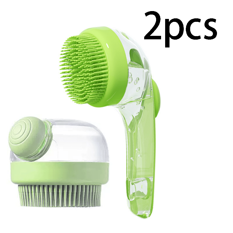 Dog Bathing Brush Set 2-Piece - Soft Silicone Shampoo Dispenser Scrubber & Finger Toothbrush for Cats & Dogs, Massage Bath Brush for Long & Short Hair, Gentle Soft Bristles, Pet Grooming Gift