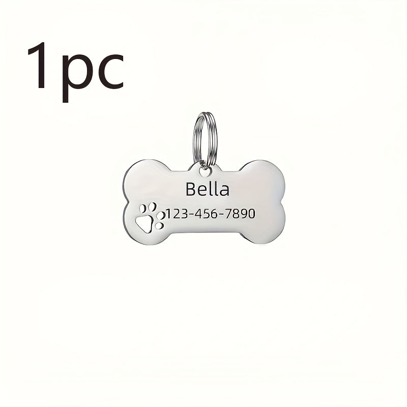 Custom Engraved Stainless Steel Dog ID Tag - Personalized Pet Name Tag Anti-Loss Single or Double Sided Engraving 6 Colors Dogs Cats Gift White Silver Gold Black Rose Gold Blue