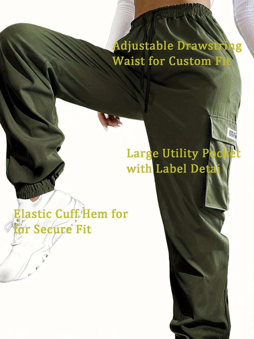 Women's Cargo Pants with Zippered Pockets – Elastic Drawstring Waist Large Pocket Casual Outdoor Trousers Black Grey Green Blue XS-XXL