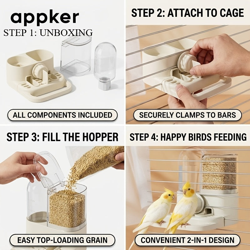 2-in-1 Hanging Bird Feeder and Waterer with Perching Rack - Multi-Function Bird Food & Water Container for Indoor Cage Birds, No Power Required, Pet Bird Keeping Accessory for Parakeets & Small Birds