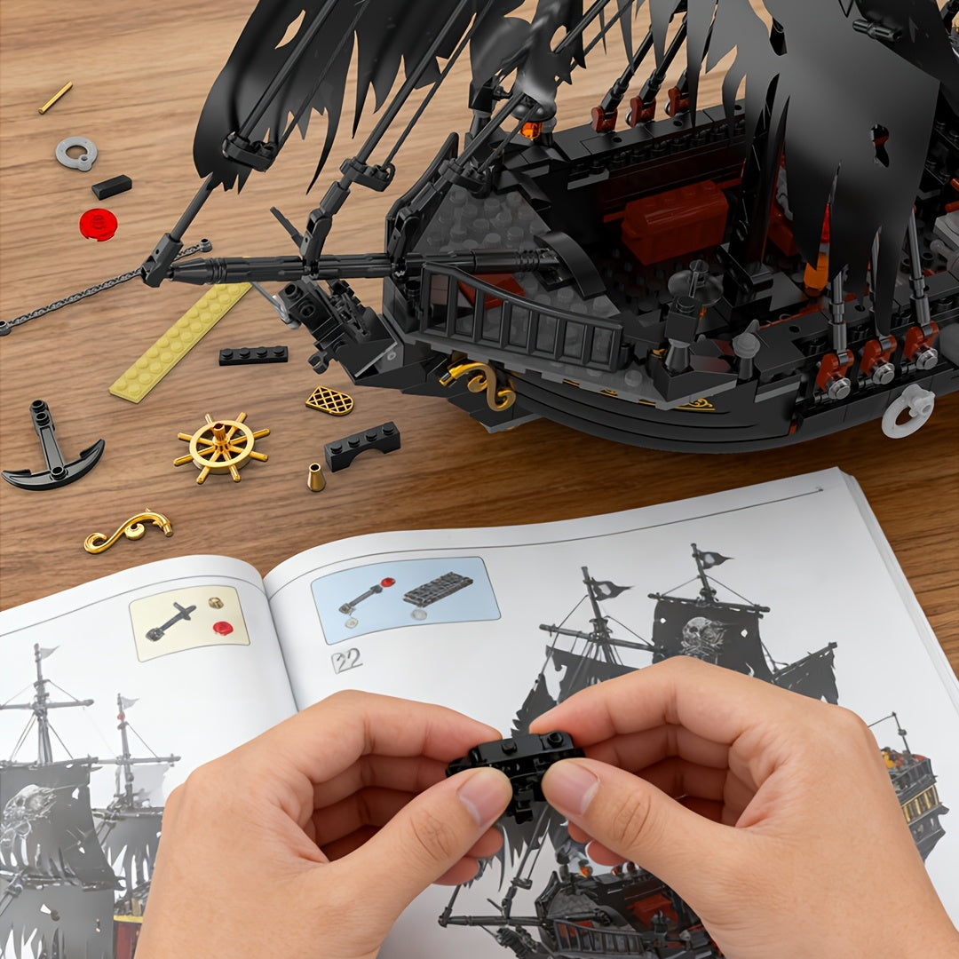 1713 Pcs Pirate Ship Building Toy Set Model Boat Kit Black Ship Home Office Desk Decor Halloween Christmas Gift for Adults Teens 14+ Building Blocks