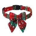 Christmas Dog Collar with Removable Bow Tie – Classic Plaid Red & Green Holiday Pet Collar for Small Medium Large Dogs, Festive Xmas Gift