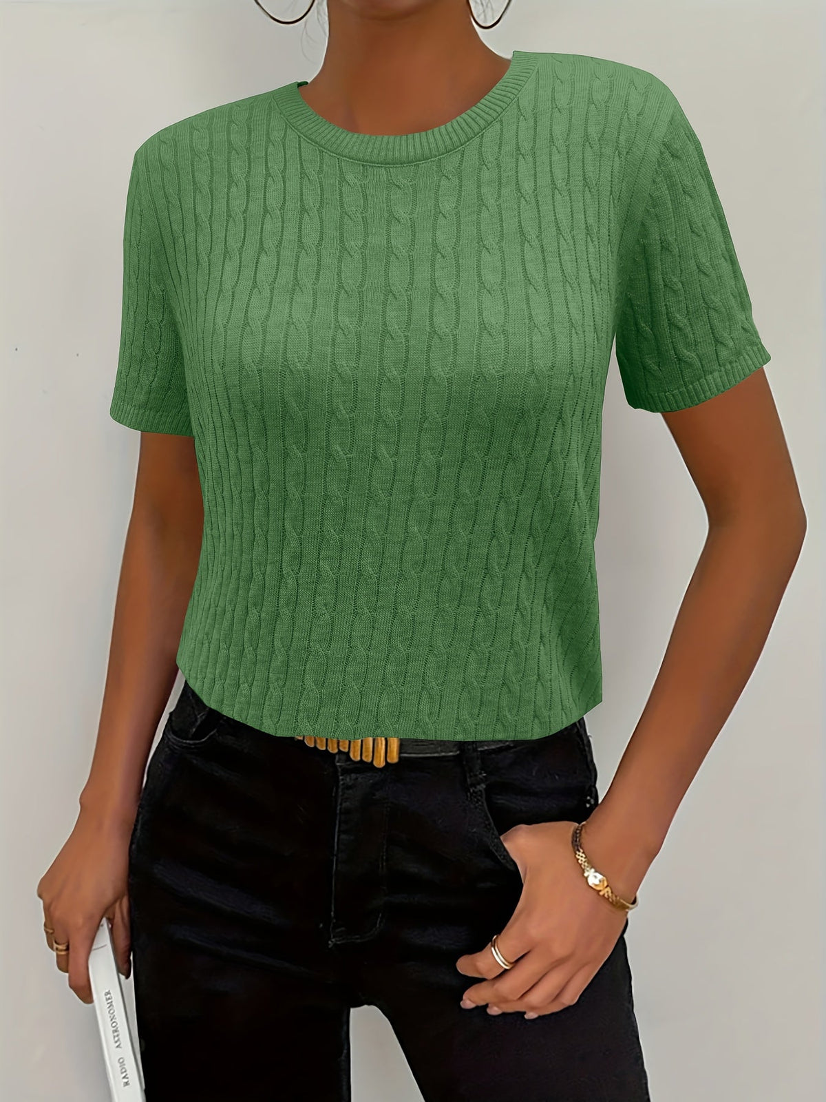 Women's Ribbed Knit Short Sleeve Pullover Top | Crew Neck Minimalist Casual Summer T-Shirt Versatile Stretch Comfort