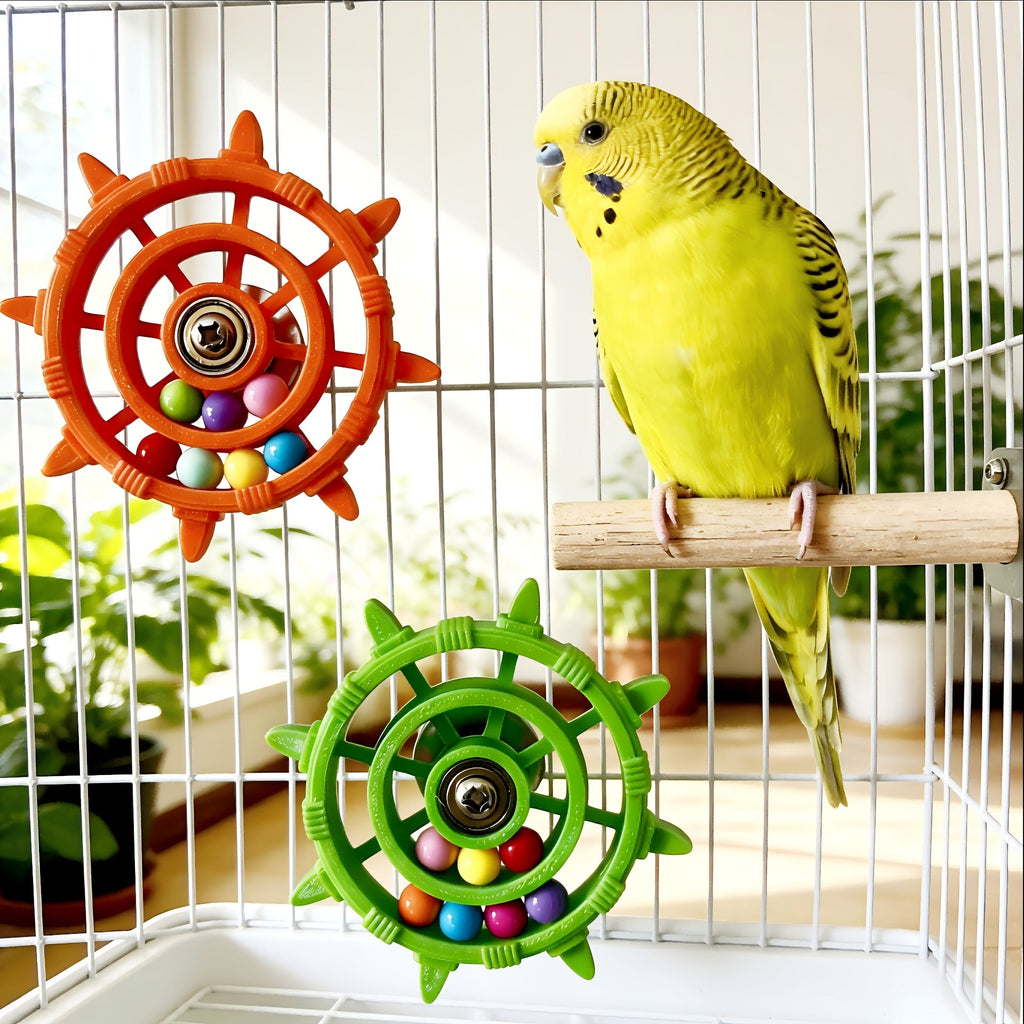 Colorful Parrot Spinning Wheel Toy with Spinning Disc Bead Bird Cage Toy for Budgies Cockatiels Canaries Stress Relief Fun Interactive Cage Accessory Multiple Colors