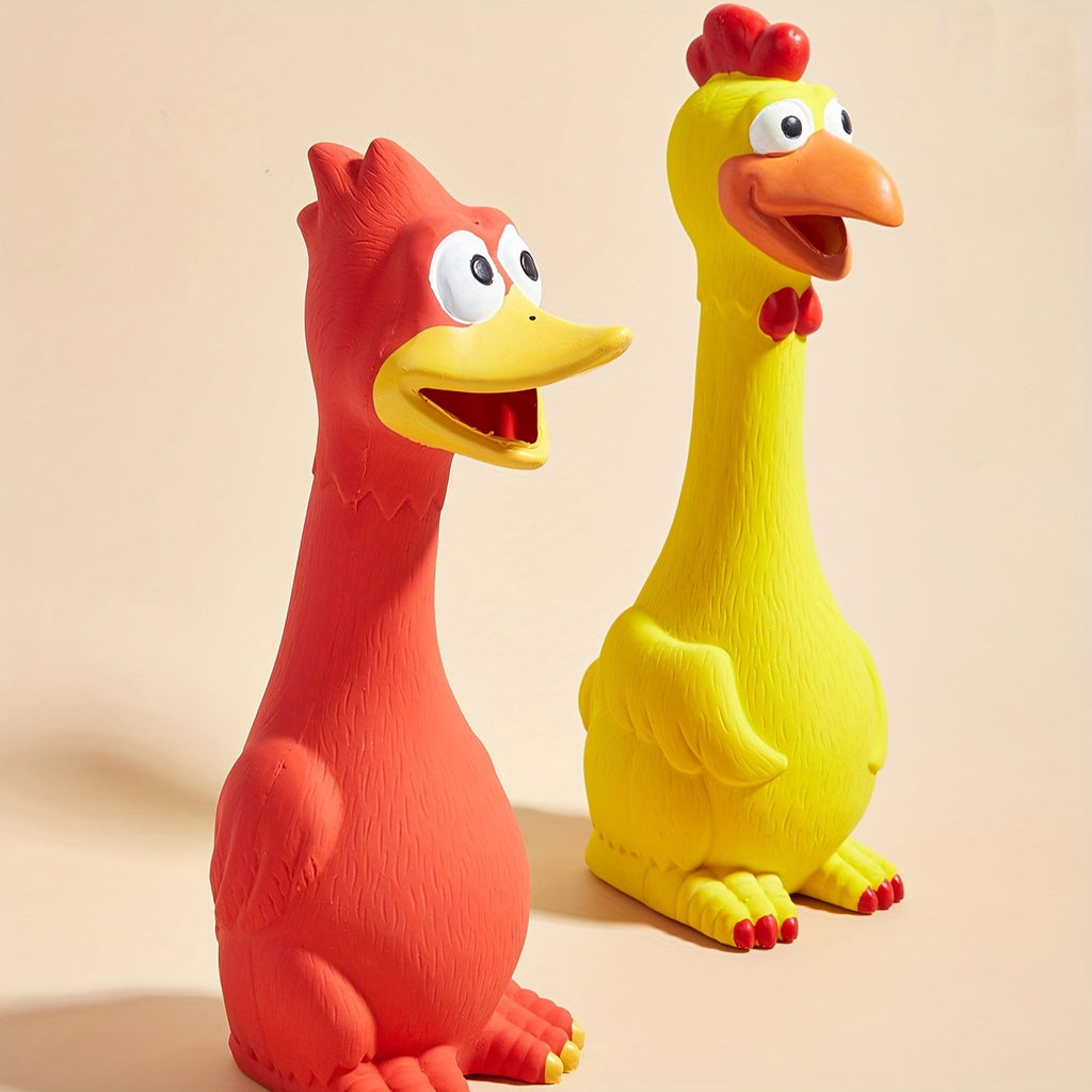 Squeaky Chicken Duck Dog Chew Toy – Durable Latex Screaming Squeaker Toy for Dogs, No Battery Needed, Teeth Grinding & Interactive Play for Puppies and Adult Dogs, Blue Duck & Green Chicken