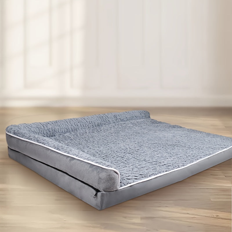 Large Dog Sofa Bed L-Shaped – Tri-Color Fabric Pet Sofa with Removable Cover & Non-Slip Base, Deep Sleep Orthopedic Couch Bed for Large & Medium Dogs