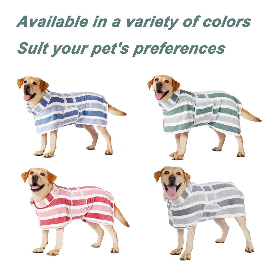 Quick-Dry Dog Bath Robe Towel Wrap for Small Medium Large Dogs Adjustable Snap Closure All-Season Post-Bath Drying Gown Machine Washable Pet Bathrobe