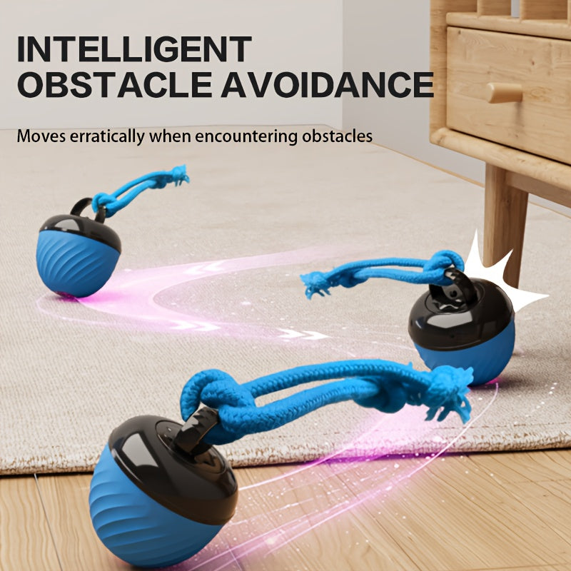 Interactive USB Rechargeable Rolling Dog Ball Toy with Light - Smart Auto-Moving Ball with Tail Rope & LED, Bite-Resistant Indoor Play for Small Medium Dogs, Boredom Relief Chew & Chase Toy