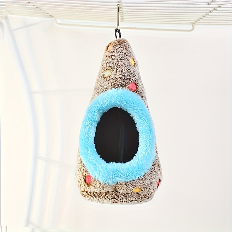 Egg-Shaped Hanging Bird Nest - Warm Enclosed Parrot Nest for Bird Cage for Cockatiels Lovebirds Parakeets Budgies - Cozy Bird Sleeping House Hideout No Battery Required Blue/Yellow