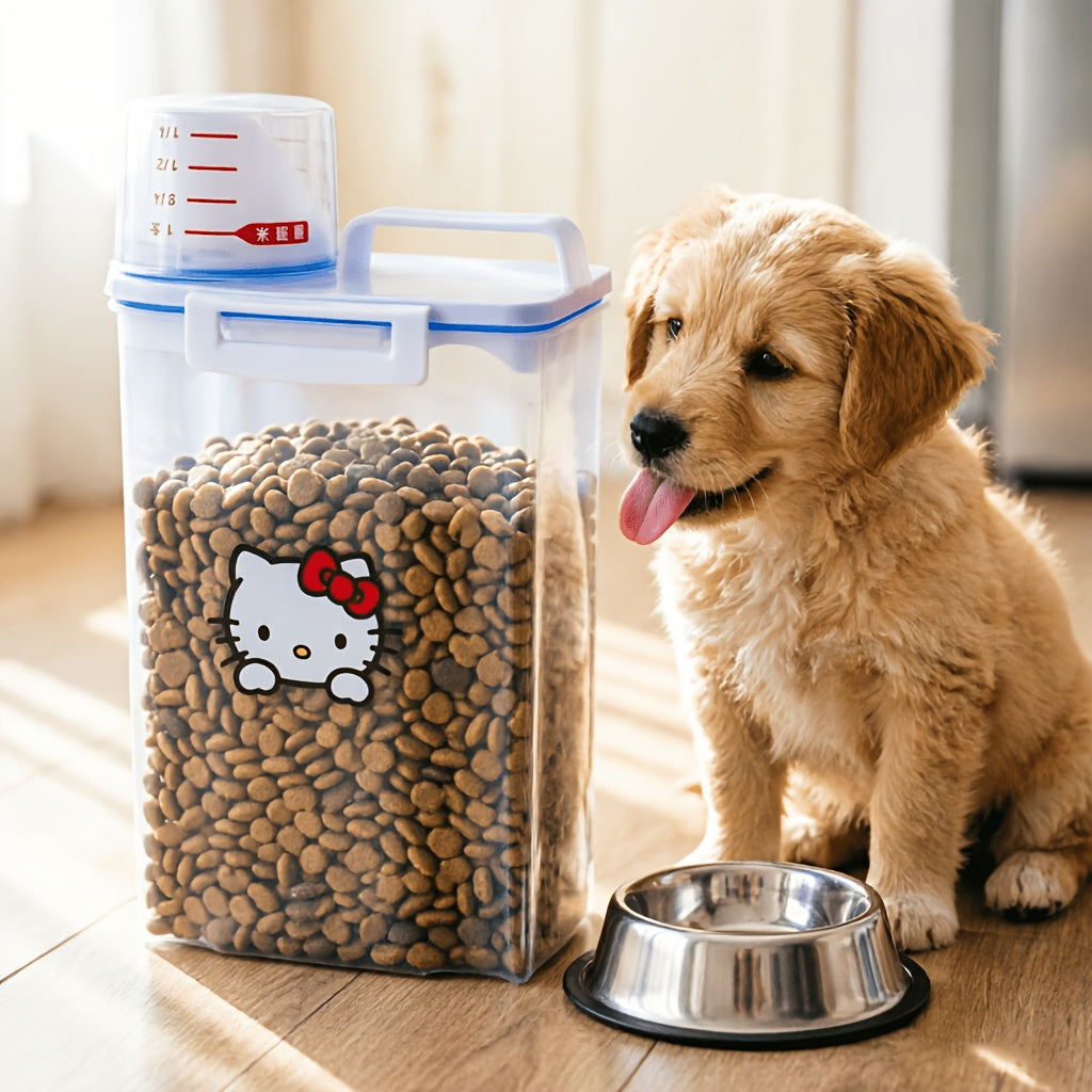 Hello Kitty Pet Food Storage Container with Airtight Seal - Large Capacity Dog Food & Cat Treat Canister, Sanrio Square Plastic Bucket for Grains & Dry Food, Cute Kitchen Pantry Organizer Gift
