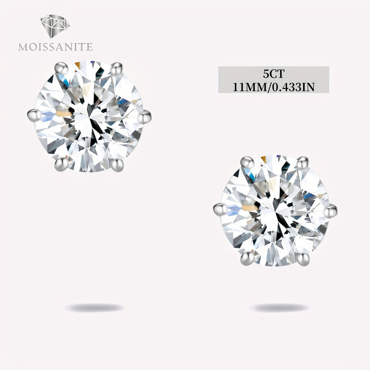 Moissanite Stud Earrings D Color VVS Brilliant Round Cut S925 Sterling Silver – 1CT to 10CT Options, Velvet Pouch & Polishing Cloth Included, Perfect Birthday, Christmas & Valentine’s Day Gift (4.25g)