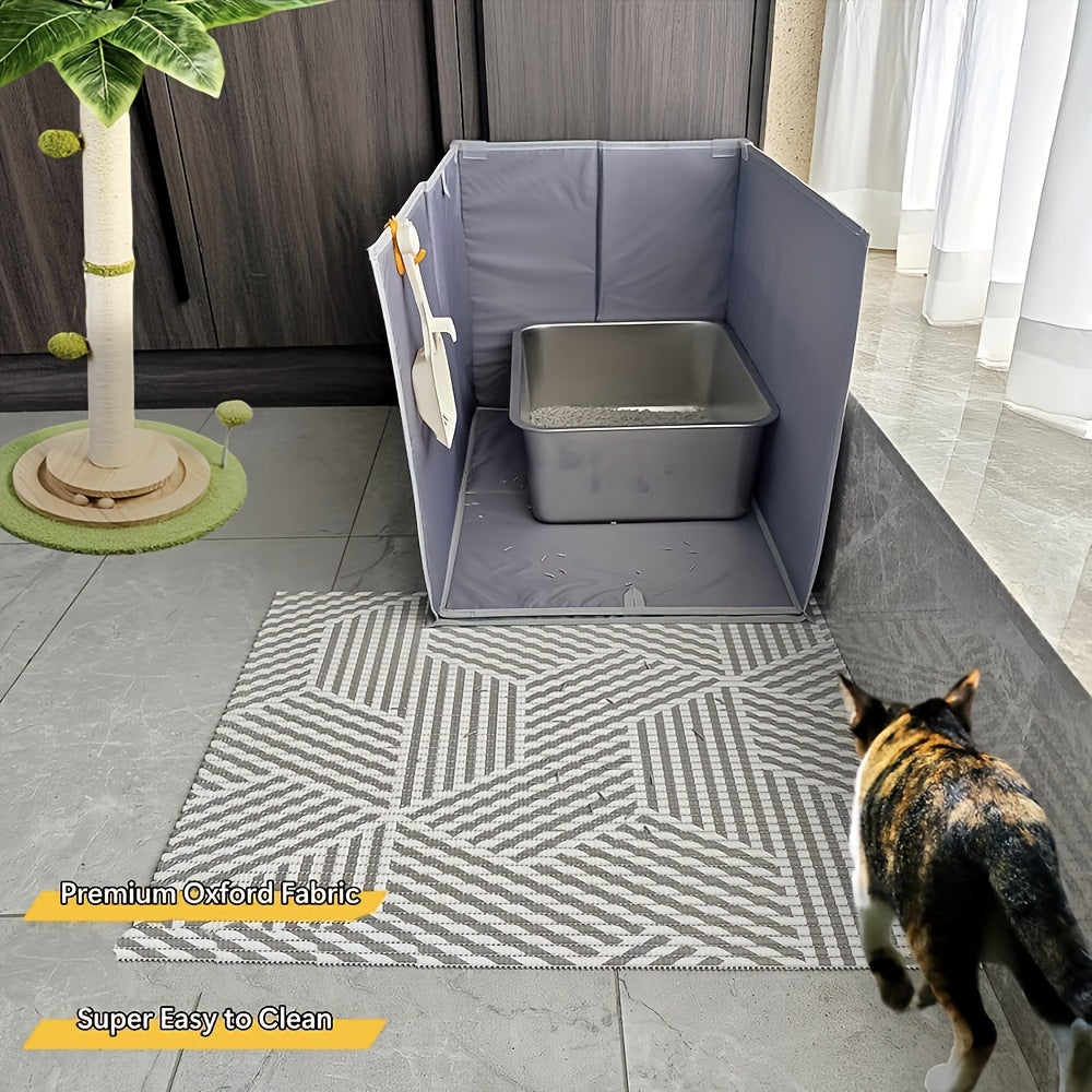 Foldable Splash-Proof Cat Litter Box Fence, Portable Open-Top Cat Litter Box Baffle & Surround Guard, Anti-Mess Litter Scatter Shield for Cats, Easy Clean Collapsible Cat Litter Mat Enclosure