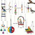 Parrot Toy Combo Set - Bird Cage Swing Perch Rod & Chewing Toys Bundle for Parrots Parakeets Cockatiels Budgies Lovebirds - Bird Cage Enrichment Accessories Assorted Colors