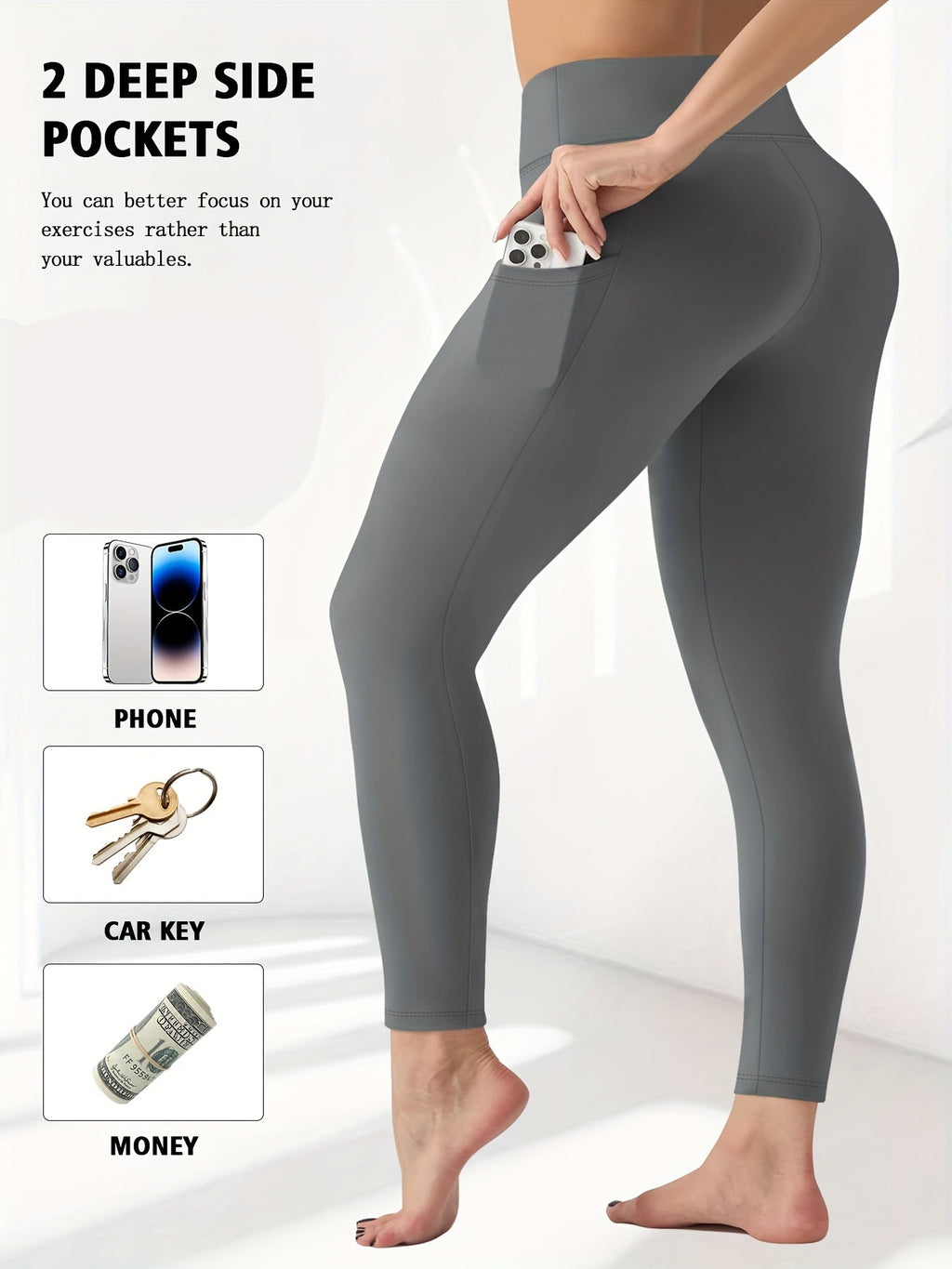 Women's Plus Size Yoga Pants with Pockets – High-Waist Fleece-Lined Warm Leggings for Fall & Winter, Tight-Fitting Elastic Sports Base Layer Pants, Sizes 1XL-5XL in Black, Gray, Burgundy & Navy