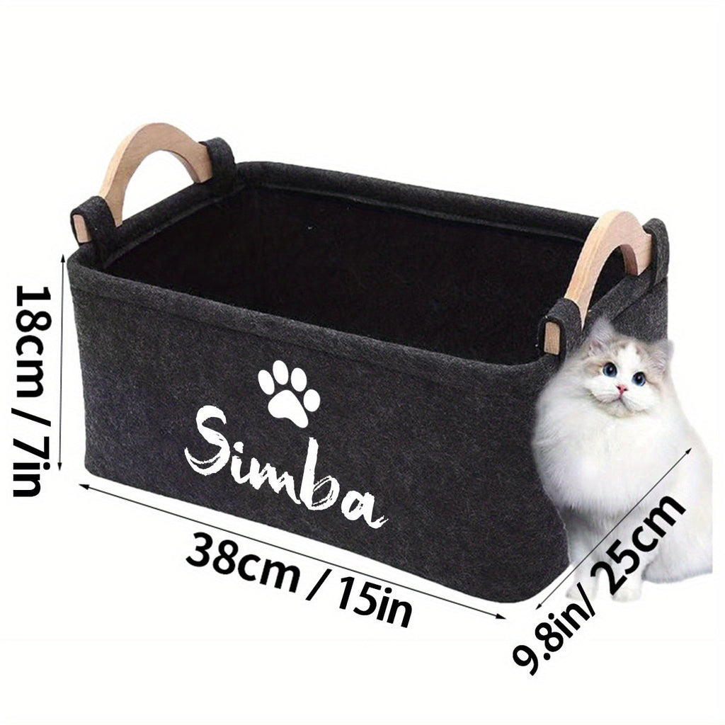 Foldable Pet Toy Storage Basket with Wooden Handles – Personalized Multifunctional Dog Toy & Clothing Organizer Box with Removable Washable Lining, Must-Have Pet Supply Storage for Home, Bedroom & Living Room