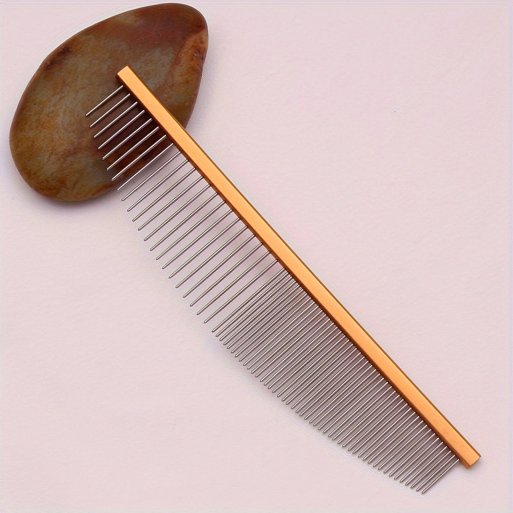 Pet Hair Removal Comb Metal Grooming Brush for Dogs & Cats - Aluminum Handle Deshedding Comb for Loose Floating Fur, Durable Anti-Static Pet Detangling Comb for Long & Short Coats, Crescent Design