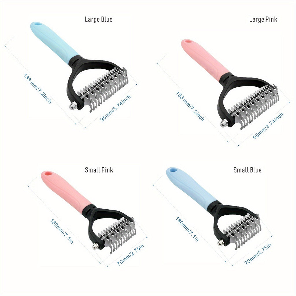 2-Pack Stainless Steel Pet Dematting Comb – Double-Sided Pin Grooming Tool for Cats & Dogs, High-Efficiency Detangler Brush Removes Knots, Tangles & Loose Hair