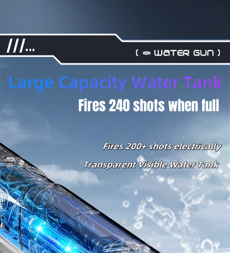 Electric Water Gun Auto-Fill with LED Pulse Light – 40ft Long Range Rapid-Fire Squirt Gun, USB Rechargeable 240-Shot Tank, Water Blaster for Kids & Adults, Pool Beach Backyard Summer Fun