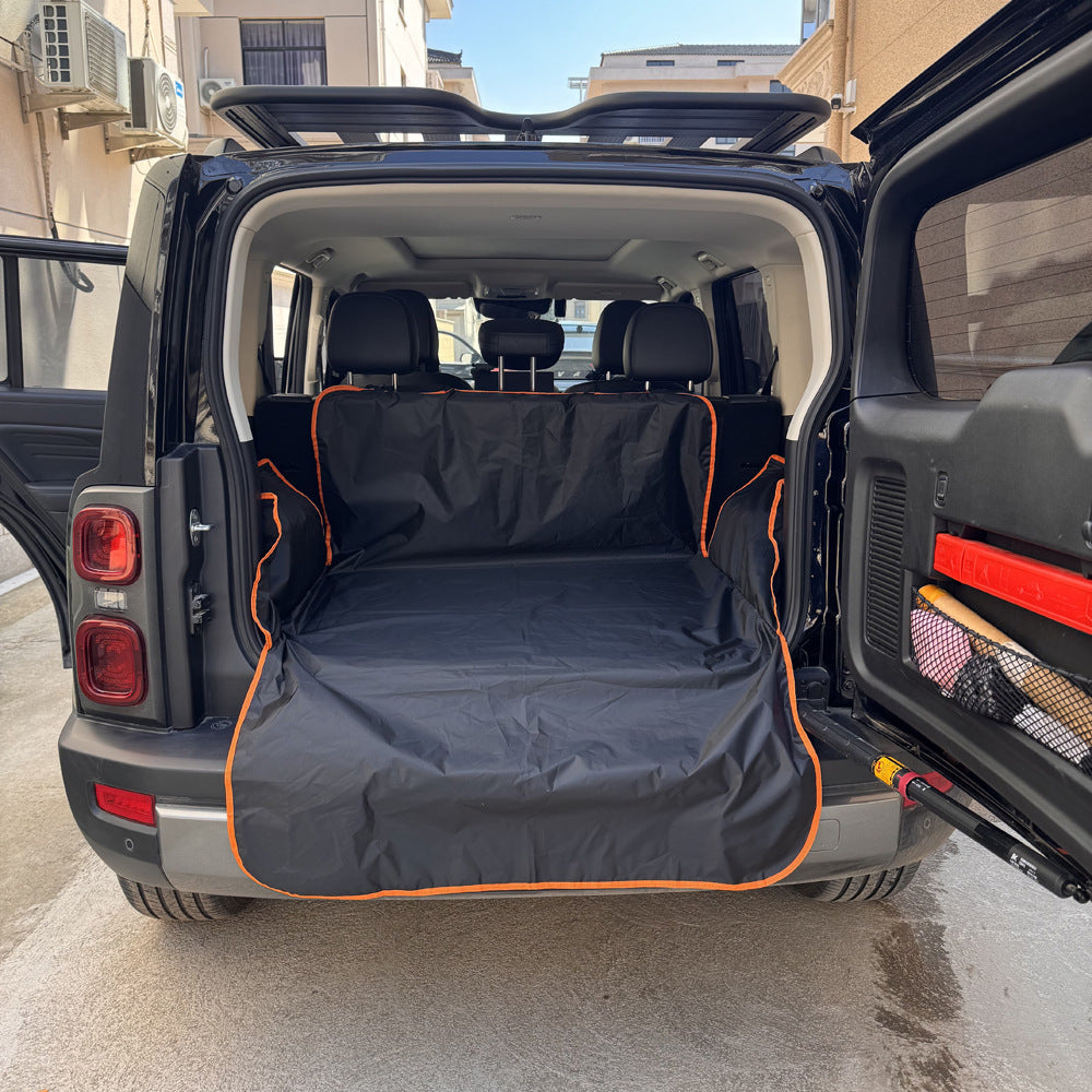 SUV Dog Trunk Mat & Cargo Liner - Waterproof Pet Car Mat for SUVs, Trucks & Vans, Dirt-Proof Dog Seat Cover for Trunk, Non-Slip Outdoor Vehicle Pet Mat 70.87x105in, Black with Orange Edge