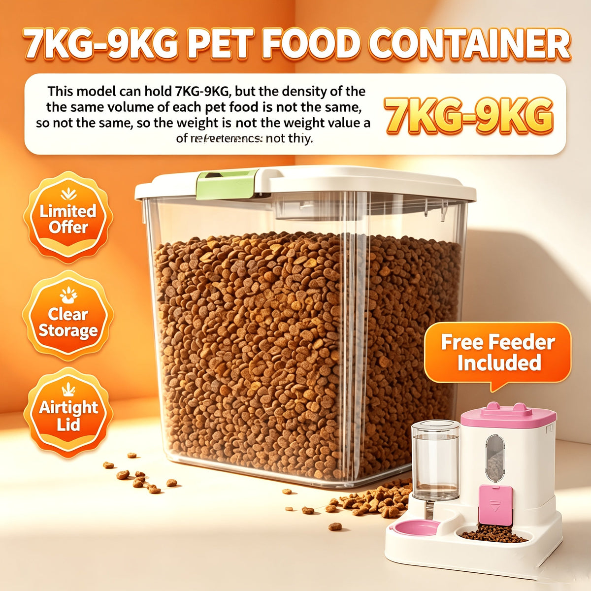 Rolling Pet Food Storage Container with Airtight Lid – Transparent Wheeled Food Bin for Dog Cat Food, Rice & Flour, 3 Capacity Options 5.5–33 lbs, Bonus Feeder Included