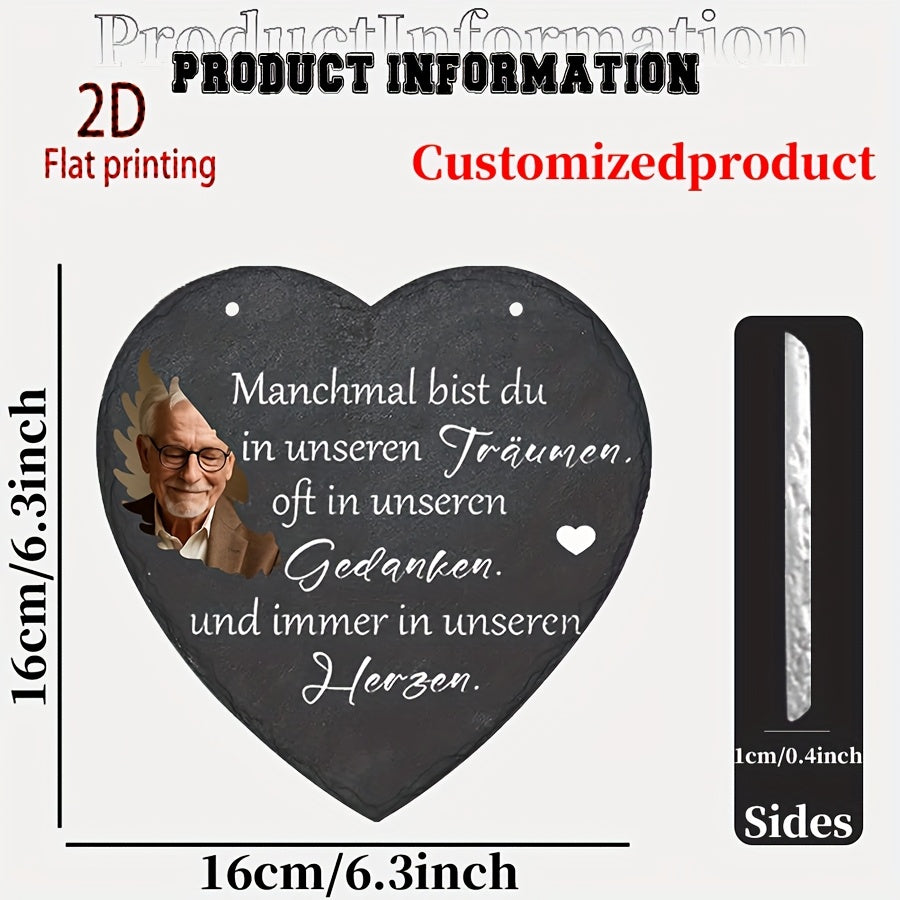 Memorial Plaque with Photo Frame - Bohemian Resin Heart Wall Art for Pet Loss & Sympathy Gifts, 6.3" Indoor Outdoor Garden Decor for Deceased Loved Ones, Windproof 2D Flat Design
